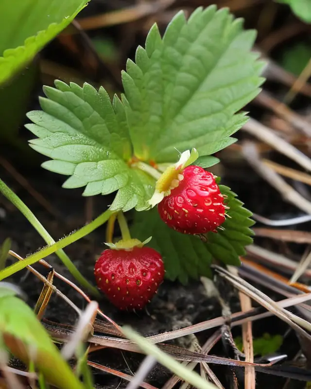Wild strawberry plant with two fruits